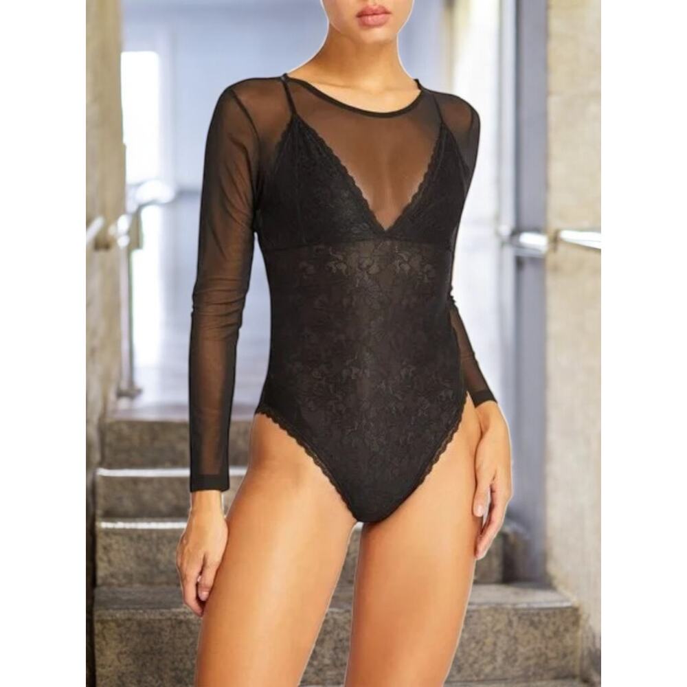 NWT - AllSaints Nyla Lace Black Bodysuit Size: 10 US